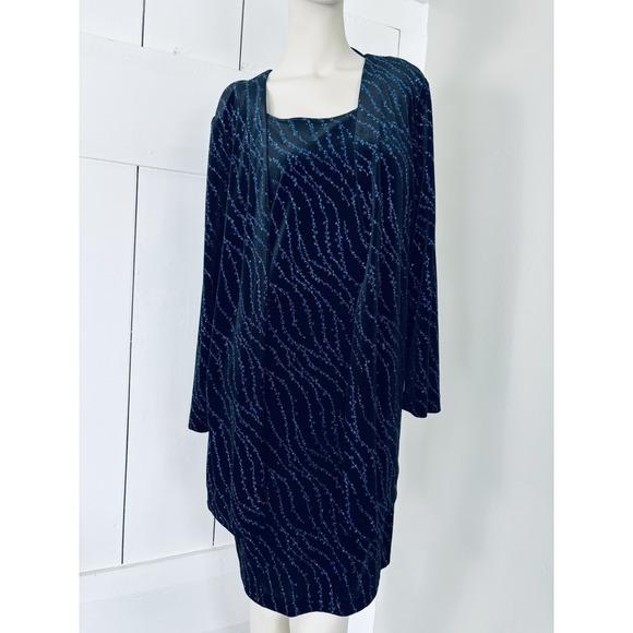 Social Circles Dresses & Skirts - Social Circles Black Velvet Jacket Dress Blue Floral Glitter Sparkles Womens 14P